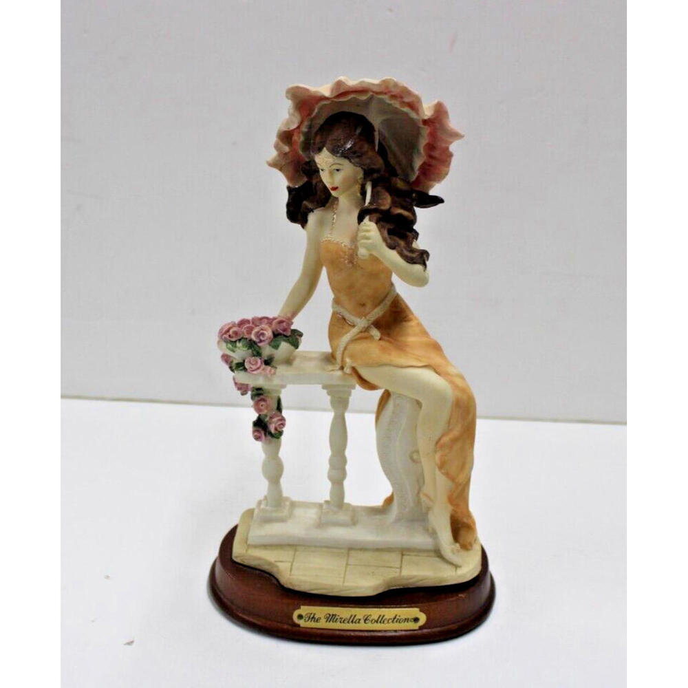 Vintage The Mirella Collection Statue Woman Figure & Parasol with Rose Basket